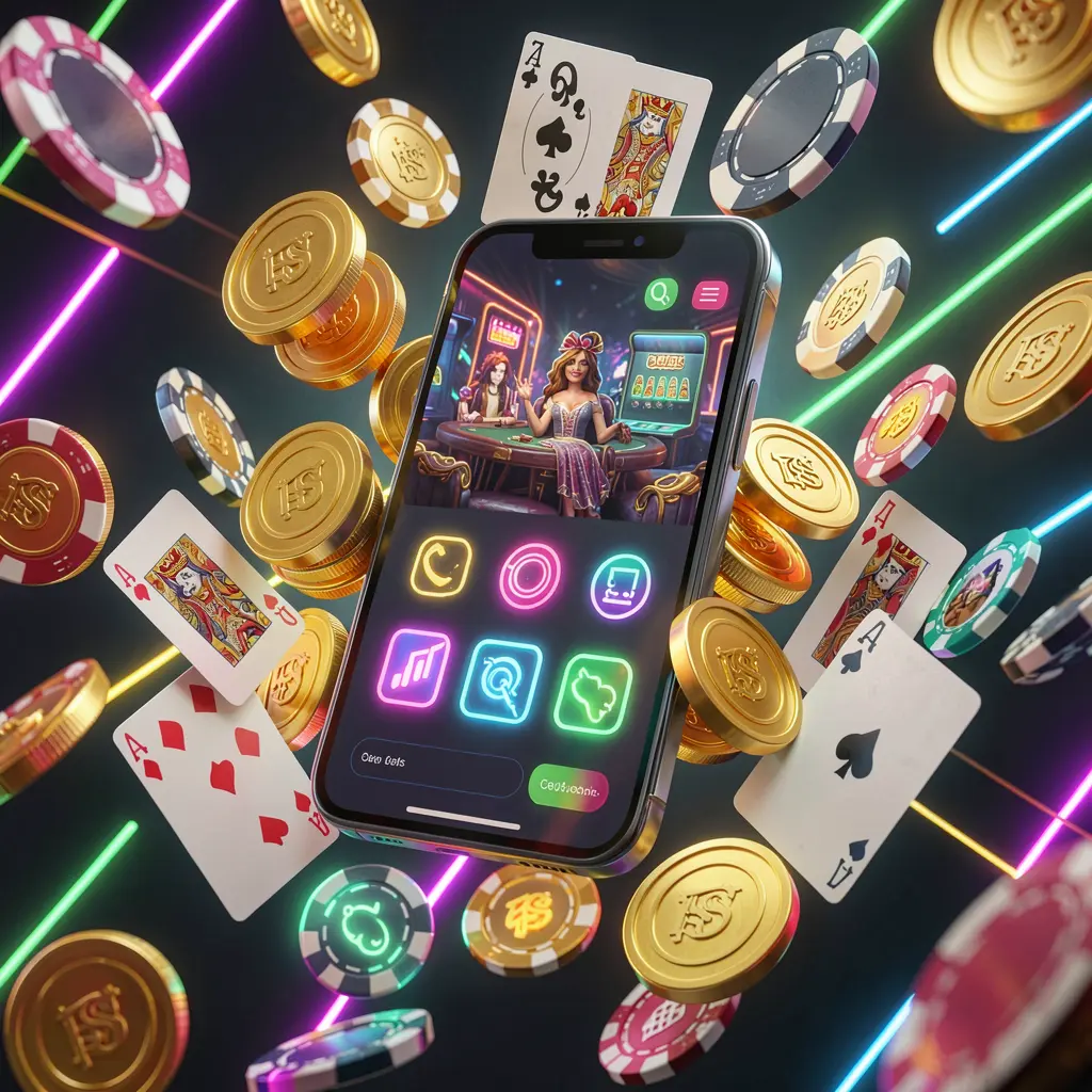 Mobile casino homepage concept featuring a smartphone surrounded by golden coins, chips, and cards with glowing icons on a modern dark background with neon accents, showcasing BBC999's premium 3D illustration for responsible gaming